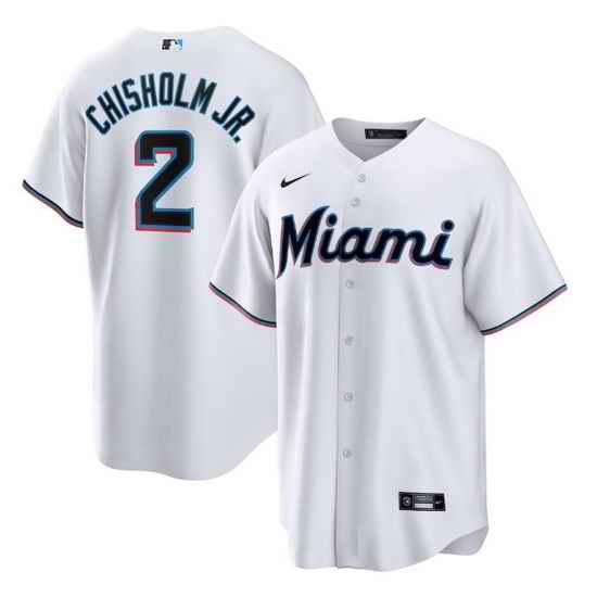 Men Miami Marlins #2 Jazz Chisholm Jr  White Cool Base Stitched Jersey