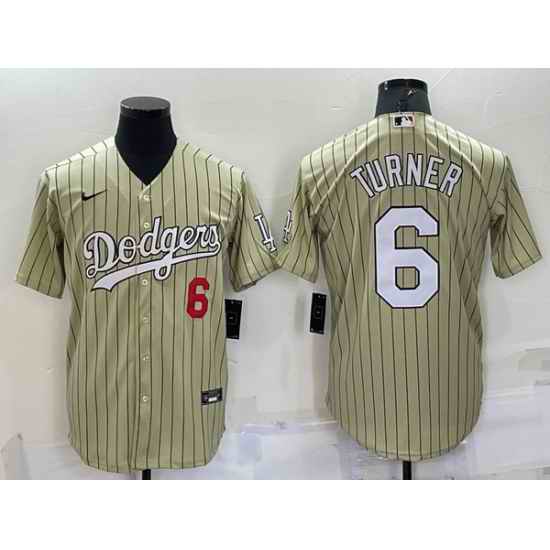 Men Los Angeles Dodgers #6 Trea Turner Cream Cool Base Stitched Jersey
