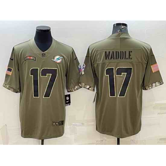 Men Miami Dolphins #17 Jaylen Waddle 2022 Olive Salute To Service Limited Stitched Baseball Jersey
