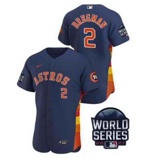 Men Houston Astros #2 Alex Bregman 2021 Navy World Series Flex Base Stitched Baseball Jersey