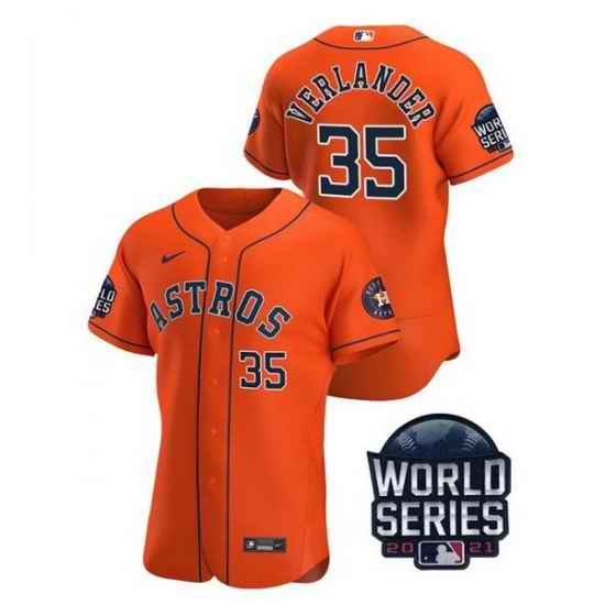 Men Houston Astros #35 Justin Verlander 2021 Orange World Series Flex Base Stitched Baseball Jersey