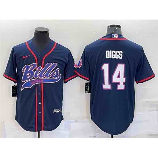 Men Buffalo Bills #14 Stefon Diggs Navy With Patch Cool Base Stitched Baseb