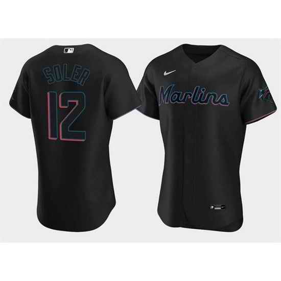 Men Miami Marlins #12 Jorge Soler Black Flex Base Stitched jersey