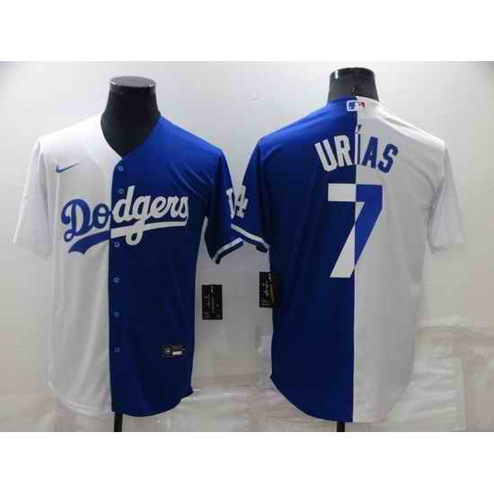 Men Los Angeles Dodgers #7 Julio Urias White Blue Split Cool Base Stitched Baseball Jerseys