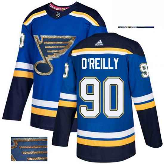 Mens Adidas St Louis Blues #90 Ryan OReilly Authentic Royal Blue Fashion Gold NHL Jerse