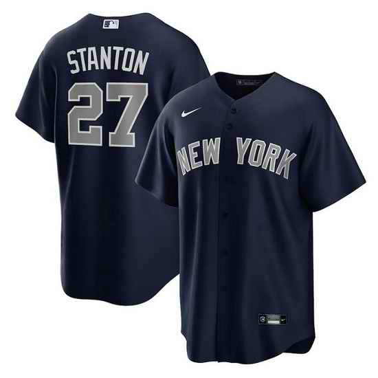 Men New York Yankees #27 Giancarlo Stanton Navy Cool Base Stitched Baseball Jerse