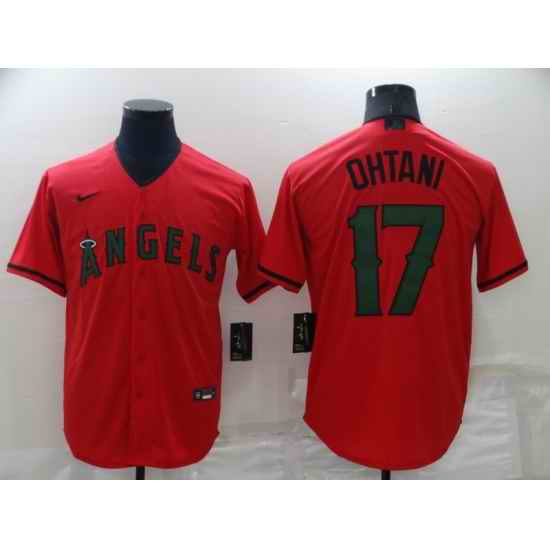 Men Los Angeles Angels #17 Shohei Ohtani Red Memorial Day Cool Base Stitched Jerse