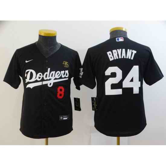 Youth Los Angeles Dodgers Front #8 Back 24 Kobe Bryant With KB Patch Black Cool Base Stitched MLB Jersey