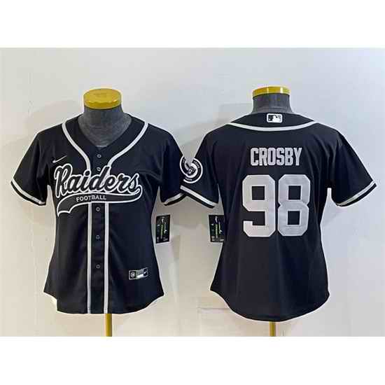Women Las Vegas Raiders #98 Maxx Crosby Black With Patch Cool Base Stitched Baseball Jersey