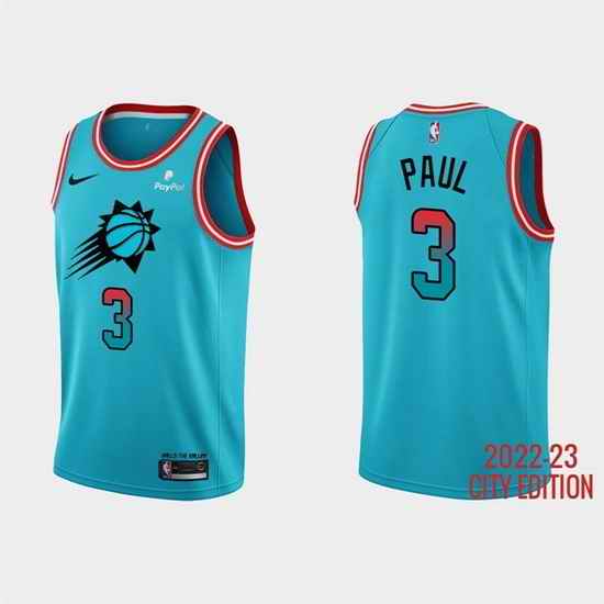 Men Phoenix Suns #3 Chris Paul 2022 23 Blue City Edition Stitched Basketball Jersey