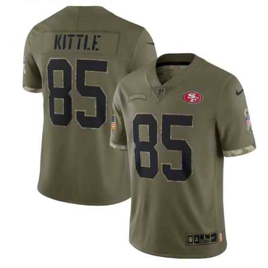 Men San Francisco 49ers #85 George Kittle Olive 2022 Salute To Service Limited Stitched Jersey