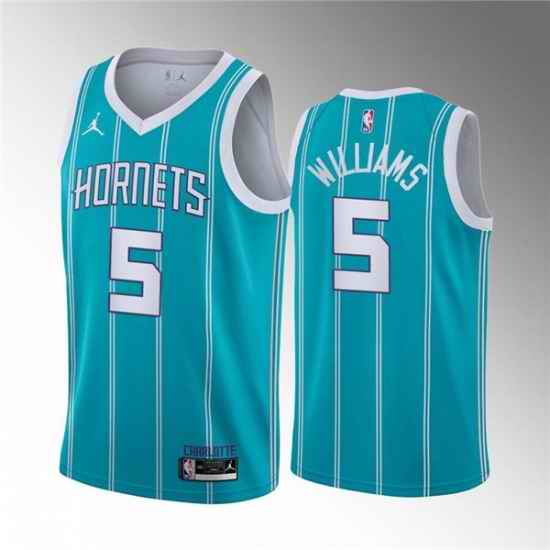 Men's Charlotte Hornets #5 Mark Williams Aqua Stitched Basketball Jersey