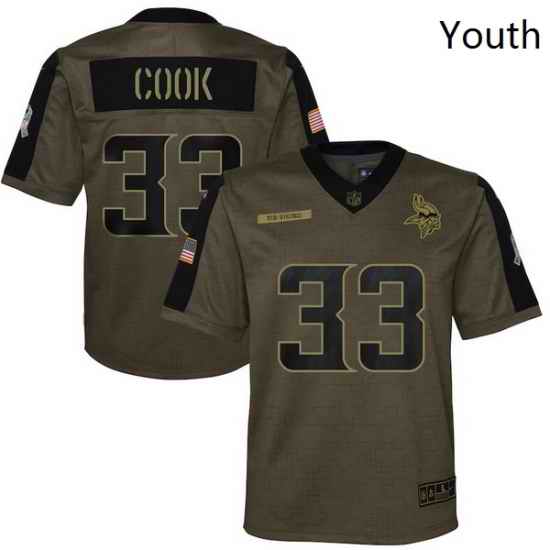 Youth Minnesota Vikings Dalvin Cook Nike Olive 2021 Salute To Service Game Jersey