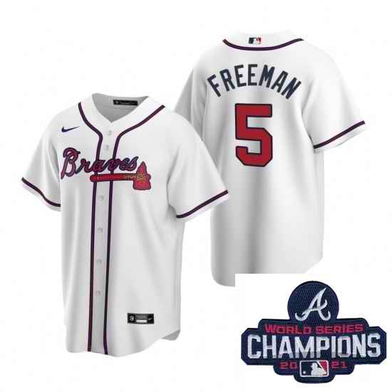 Men Nike Atlanta Braves #5 Freddie Freeman White Home Stitched Baseball Stitched MLB 2021 Champions Patch Jersey