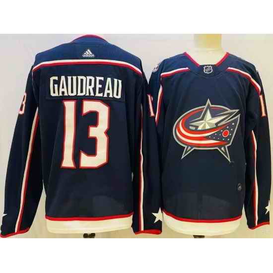 Men Adidas Columbus Blue Jackets #13 Johnny Gaudreau Premier Navy Blue NHL Jersey