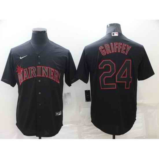 Men Seattle Mariners #24 Ken Griffey Black Shadow Cool Base Stitched jersey