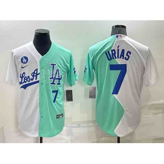 Men Los Angeles Dodgers #7 Julio Ur EDas 2022 All Star White Green Cool Base Stitched Baseball Jersey