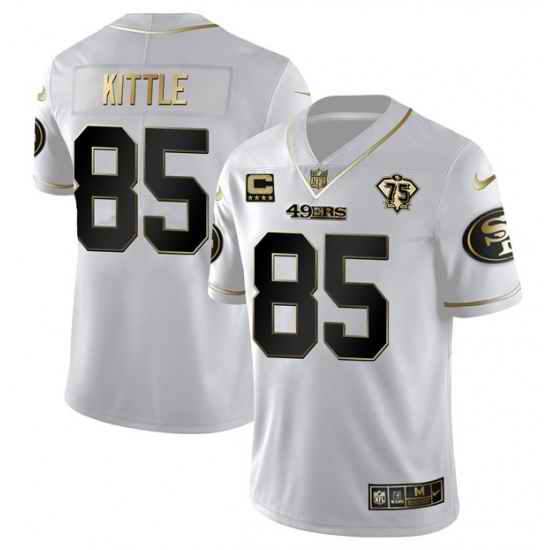 Men San Francisco 49ers George Kittle White Gold 75th Anniversary With C Patch Stitched Jersey
