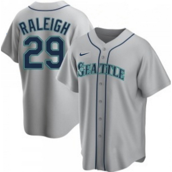 Men Seattle Mariners #29 Cal Raleigh Grey Cool Base Stitched Jersey