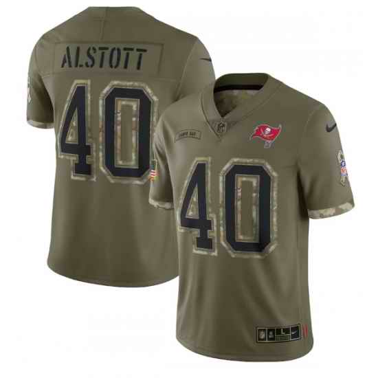 Men Tampa Bay Buccaneers #40 Mike Alstott Olive 2022 Salute To Service Limited Stitched Jersey
