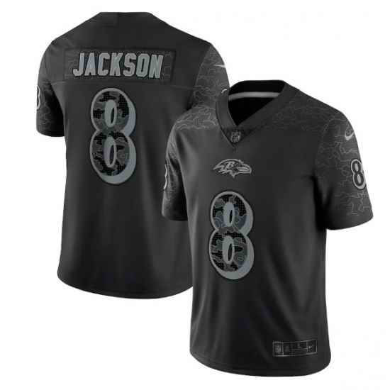 Men Baltimore Ravens #8 Lamar Jackson Black Reflective Limited Stitched Football Jersey