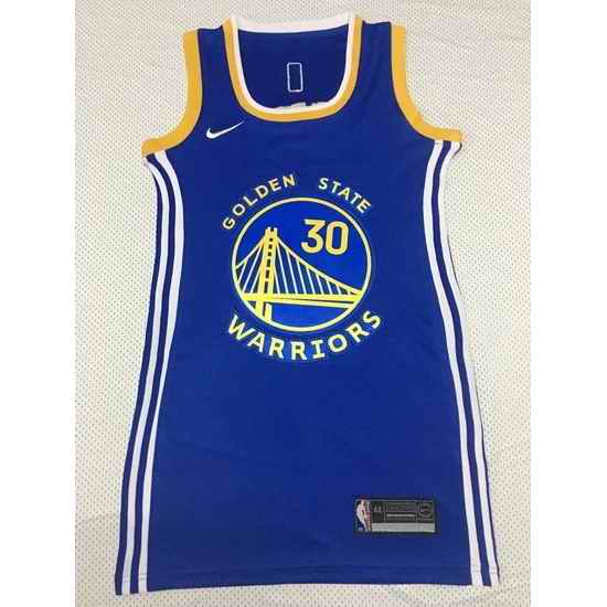 Women Golden Warriors #30 Stephen Curry Dress Stitched Jersey Blue