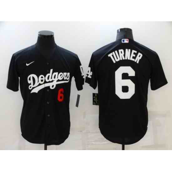 Men's Nike Los Angeles Dodgers #6 Trea Turner Black Cool Base Jersey