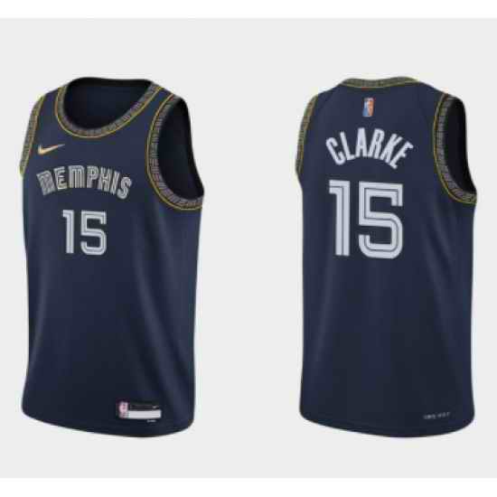 Men Memphis Grizzlies #15 Brandon Clarke 2021 22 City Edition Navy 75th Anniversary Stitched Jersey