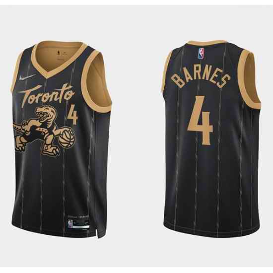 Men Toronto Raptors #4 Scottie Barnes 2021 22 City Edition Black 75th Anniversary Swingman Stitched Basketball Jersey