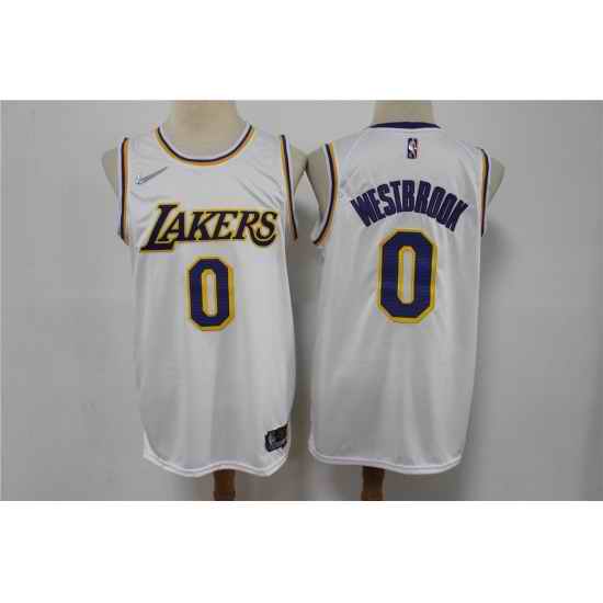 Men Los Angeles Lakers Russell Westbrook #0 White 75th Anniversary White Stitched Jersey