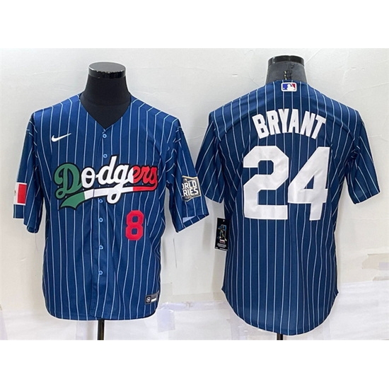 Men Los Angeles Dodgers Front #8 Back 24 Kobe Bryant Navy Mexico World Series Cool Base Stitched Baseball Jersey
