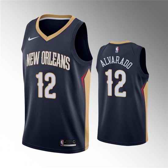 Men New Orleans Pelicans #12 Jose Alvarado Navy Icon Edition Stitched Jersey