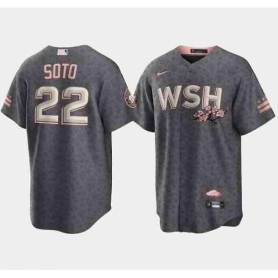 Men Washington Nationals #22 Juan Soto 2022 Grey City Connect Cherry Blossom Cool Base Stitched jersey