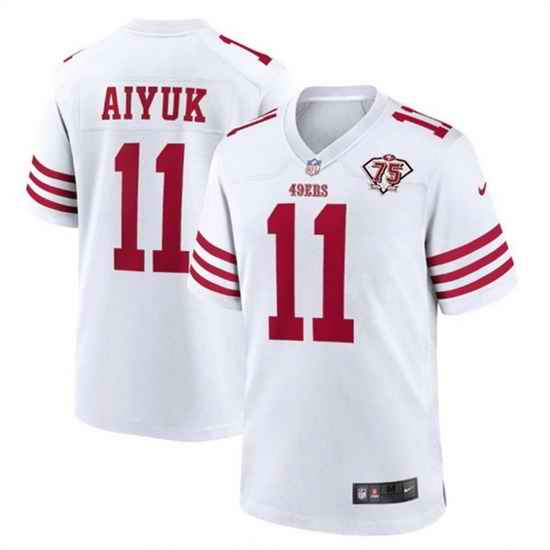 Men San Francisco 49ers #11 Brandon Aiyuk 2022 New White With 75th Anniverseray Patch Stitched Game Jersey