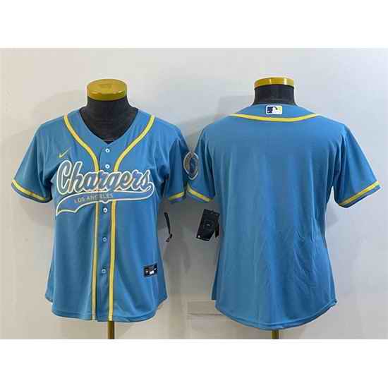 Women Los Angeles Chargers Blank Blue With Patch Cool Base Stitched Baseball Jersey