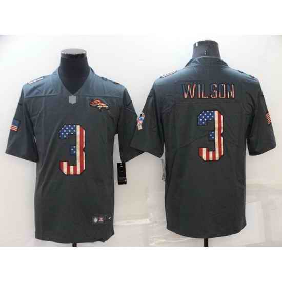 Men Denver Broncos #3 Russell Wilson Grey Salute To Service USA Flag Fashion Limited Stitched jersey