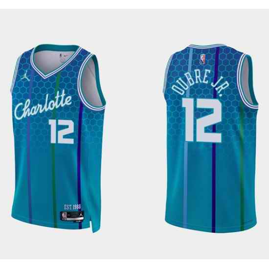 Men Charlotte Hornets #12 Kelly Oubre Jr  2021 22 Blue 75th Anniversary City Edition Stitched Basketball Jersey