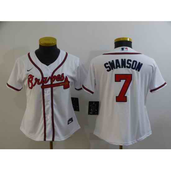 Women White Atlanta Braves #7 Dansby Swanson Cool Base MLB Stitched Jersey