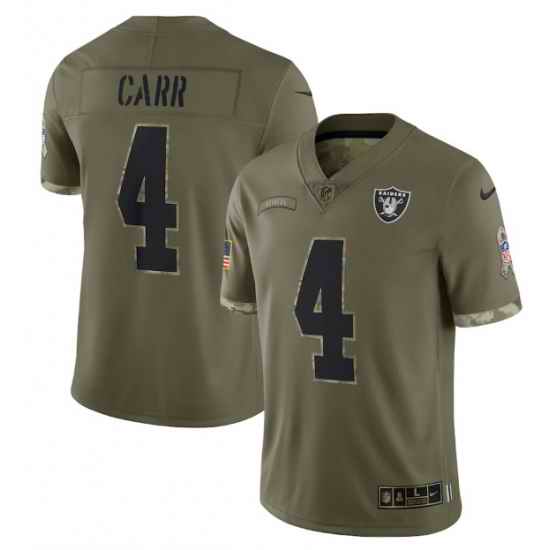 Men Las Vegas Raiders #4 Derek Carr Olive 2022 Salute To Service Limited Stitched Jersey