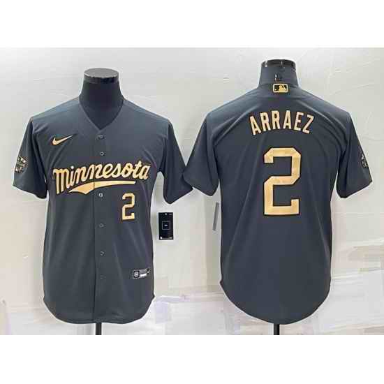 Men Minnesota Twins #2 Luis Arraez 2022 All Star Charcoal Cool Base Stitched Baseball Jersey