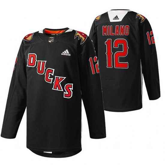 Men Anaheim Ducks #12 Sonny Milano 2022 Black Angels Night Stitched jersey
