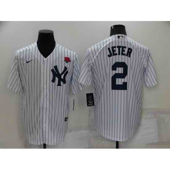 Men New York Yankees #2 Derek Jeter White Cool Base Stitched Baseball Jerseys
