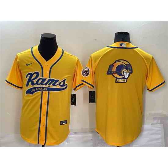 Men Los Angeles Rams Yellow Team Big Logo With Patch Cool Base Stitched Baseb