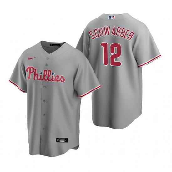 Men Philadelphia Phillies #12 Kyle Schwarber Grey Cool Base Stitched Jerse