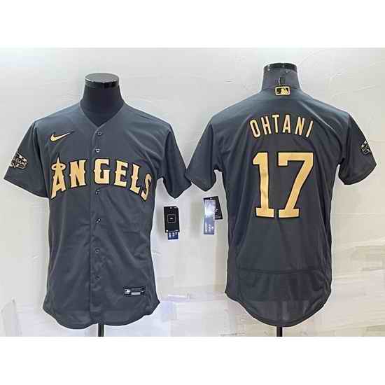 Men Los Angeles Angels #17 Shohei Ohtani 2022 All Star Charcoal Flex Base Stitched Jersey