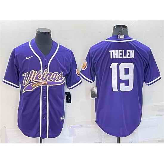 Men Minnesota Vikings #19 Adam Thielen Purple With Patch Cool Base Stitched Baseball Jersey