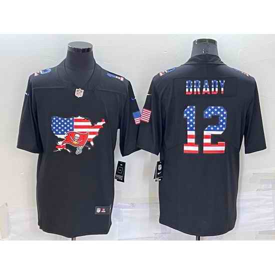 Men Tampa Bay Buccaneers #12 Tom Brady Black USA Flag Limited Stitched Jersey