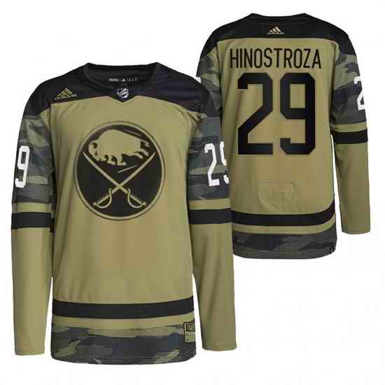 Men Buffalo Sabres #29 Vinnie Hinostroza 2022 Camo Military Appreciation Night Stitched jersey