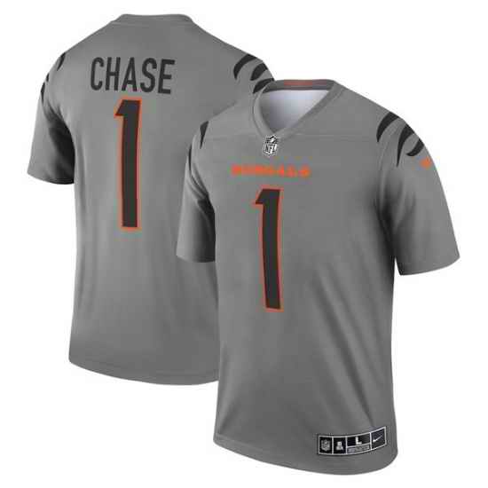 Men Cincinnati Bengals #1 Ja 27Marr Chase Gray Stitched Football Jersey