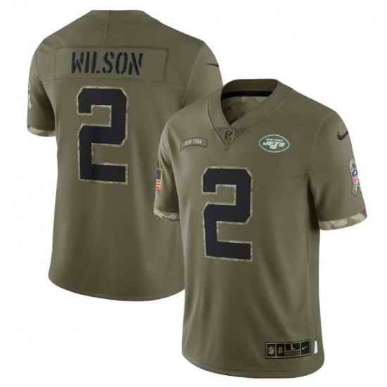 Men New York Jets #2 Zach Wilson Olive 2022 Salute To Service Limited Stitched Jersey